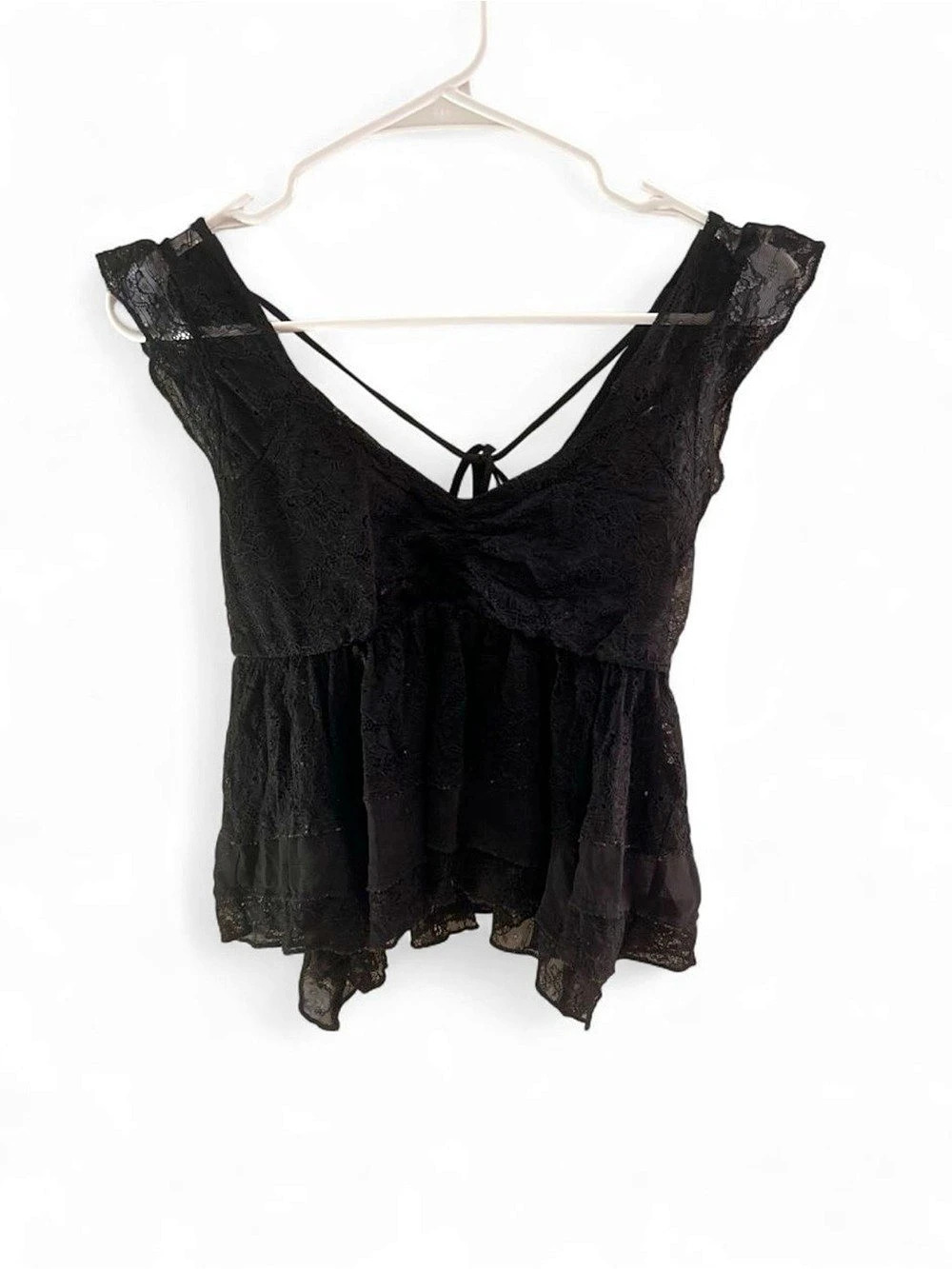 Arizona Black Lace Peplum Top Size Small Like New